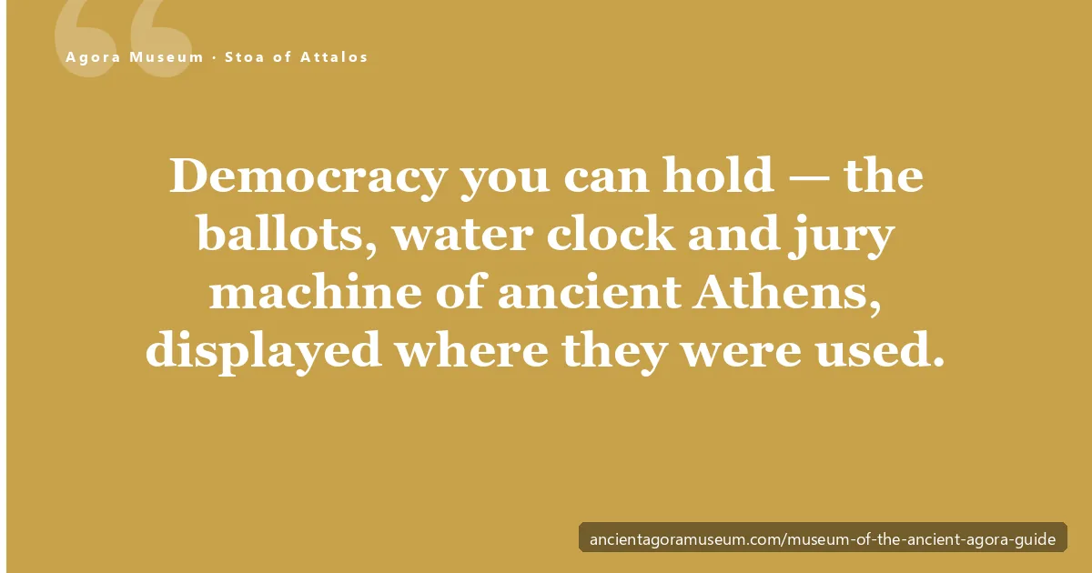 The Museum of the Ancient Agora inside the reconstructed marble colonnade of the Stoa of Attalos in Athens, with its ostraka and finds from the birthplace of democracy